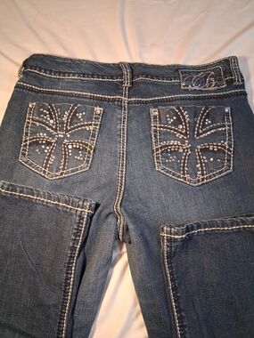 Y2k Inspired Code Bleu Dark Blue  Rhinestone Accent Women's Boot Cut Jeans Sz14